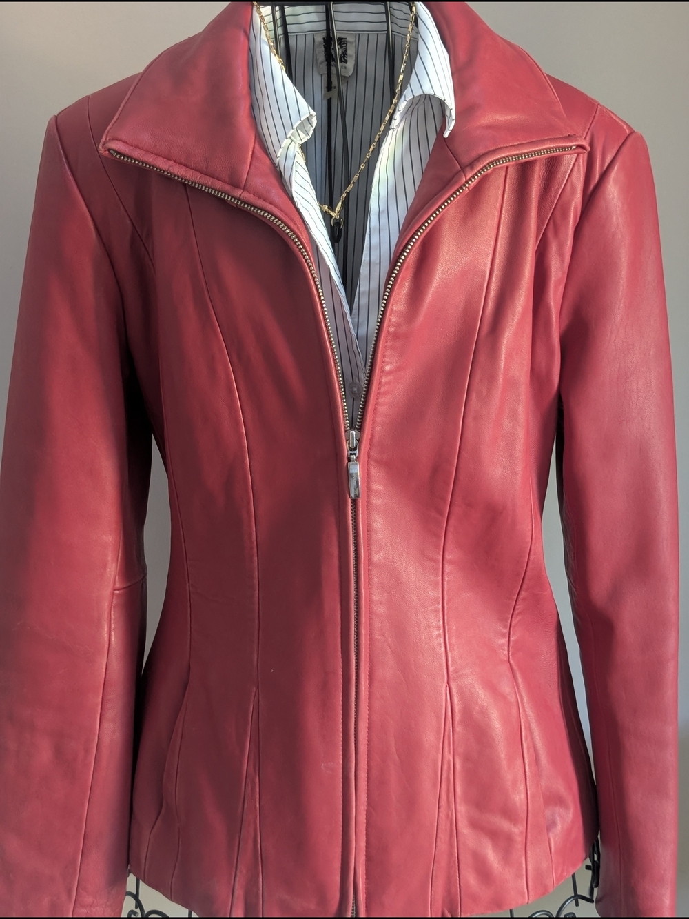 Vintage Jones New York Red Leather Zip-Front Jacket